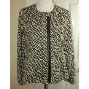 CABI Womens Full Zip Stretch JACKET - Retro White Black Print Size Medium